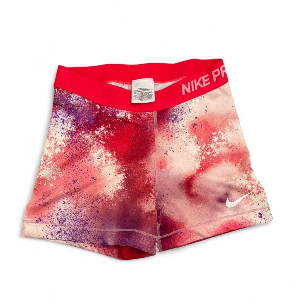 Nike Pro Red and Pink Splatter Shorts